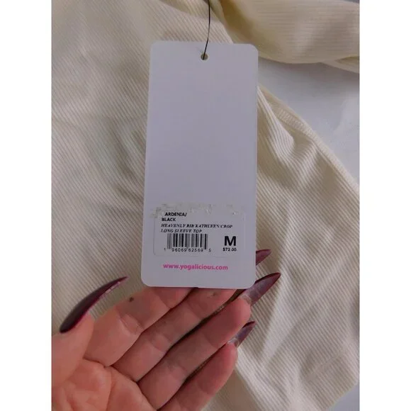 Yogalicious Shirt Womens Medium White Heavenly Rib Long Sleeve Crop Athletic - Picture 5 of 7